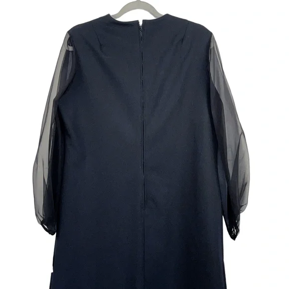 Puritan Forever Young Black Vintage Sheath Dress Sheer Sleeves Rhinestone Collar - Picture 5 of 13